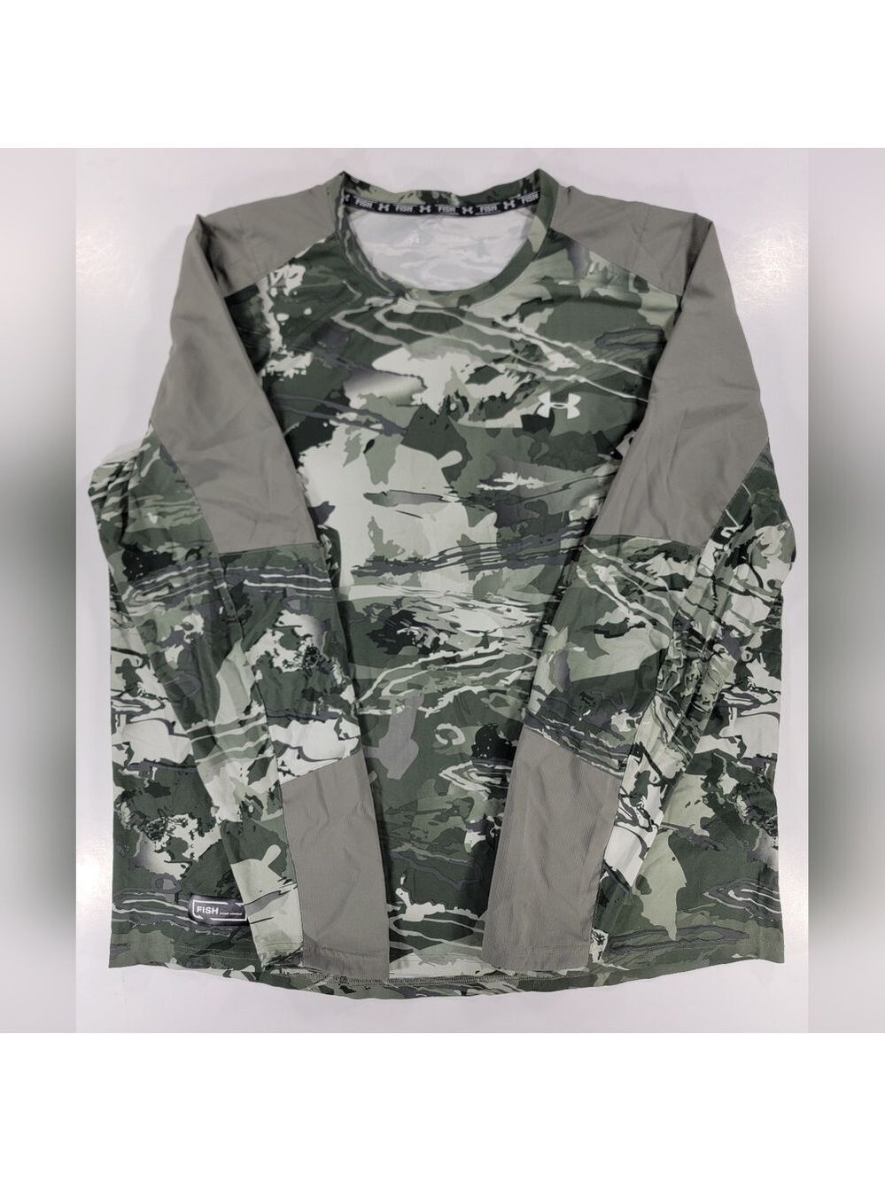 Under Armour Fish Green Camo Heat Gear Performance Long Sleeve Shirt Men XXL 2XL